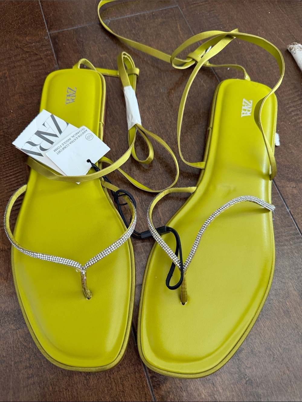 Zara lime Green rhinestone ankle strap flats NWT - Picture 2 of 5